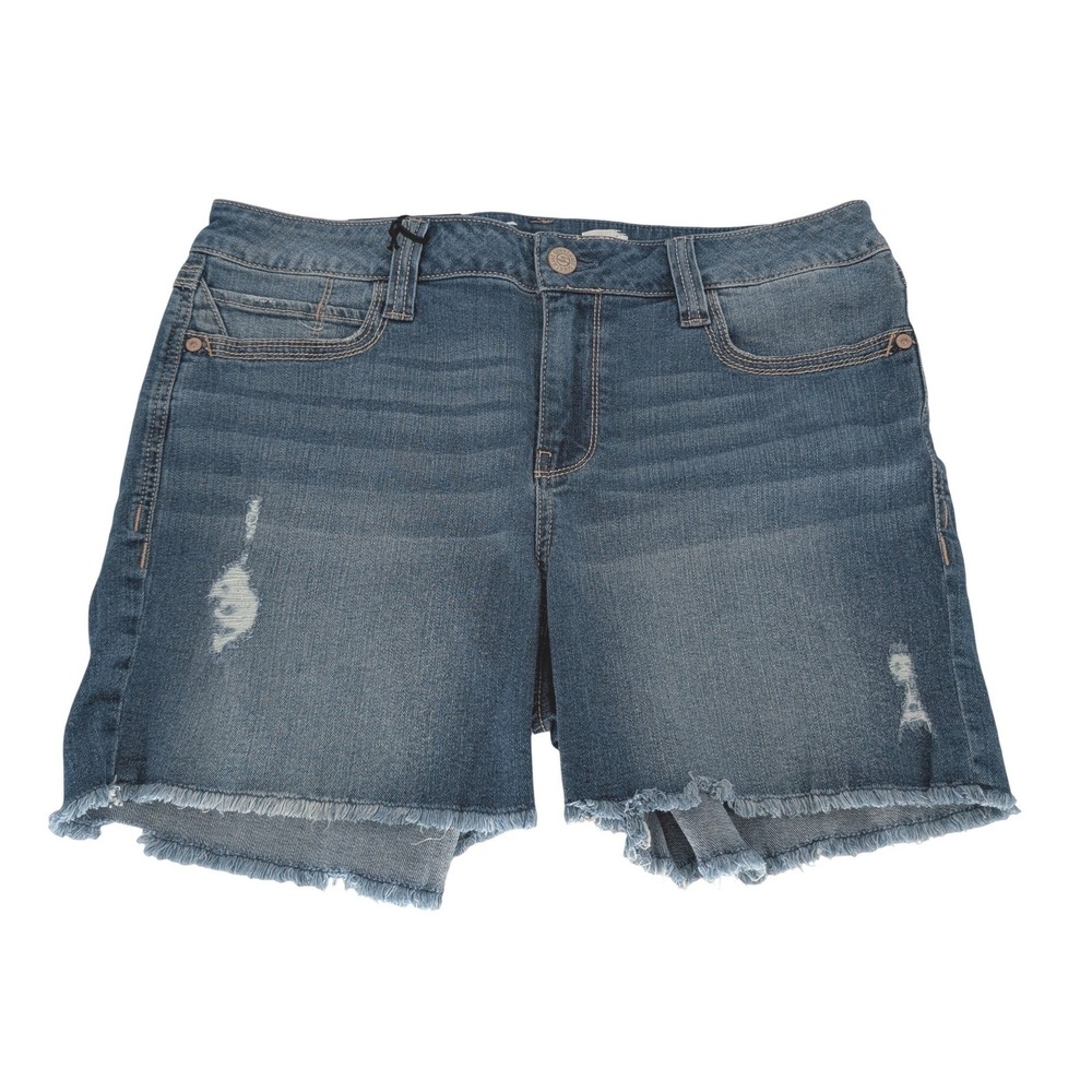 Seven7 Denim Jean Shorts Womens 14 Cameo Blue Distressed Raw‎ Hem Mid Rise Boho